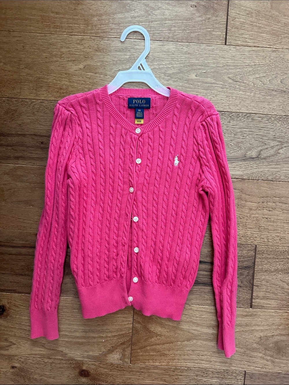 Polo by Ralph Lauren Bright Pink Cable Knit Button-Front Cardigan